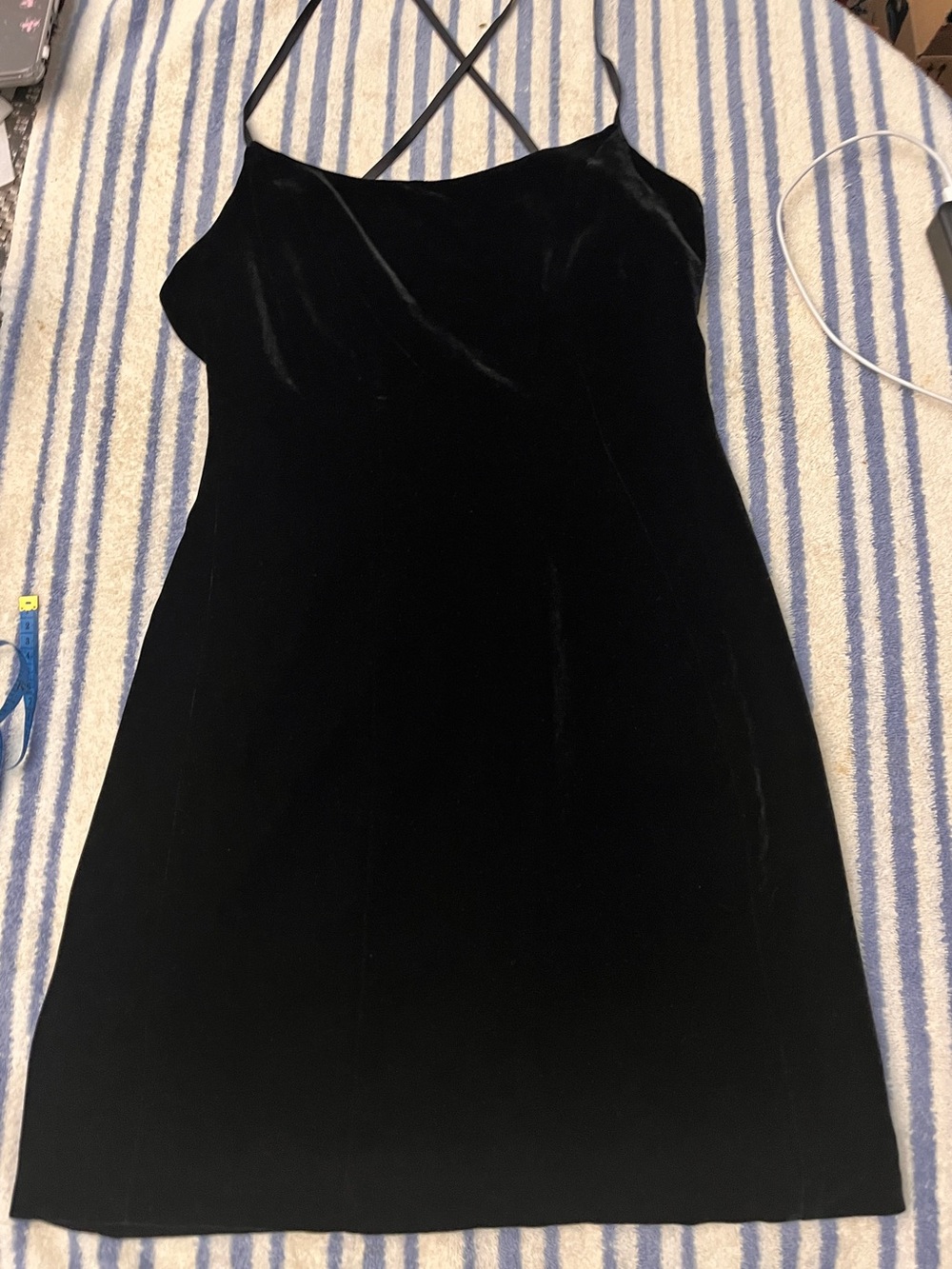 Black Velvet Mini Dress with Crisscross Straps